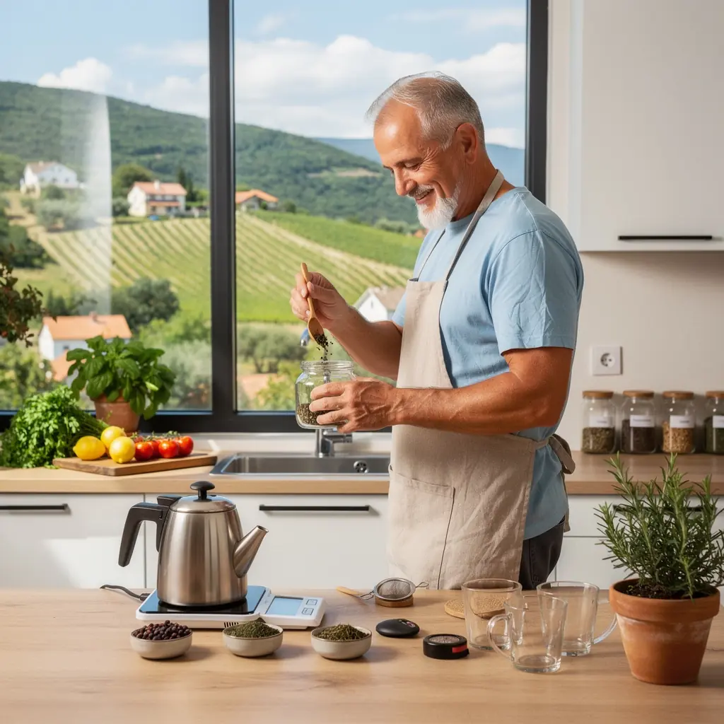 Pakiranje čaja od palmetta sa slikom prostate, ističući njegovu svrhu.