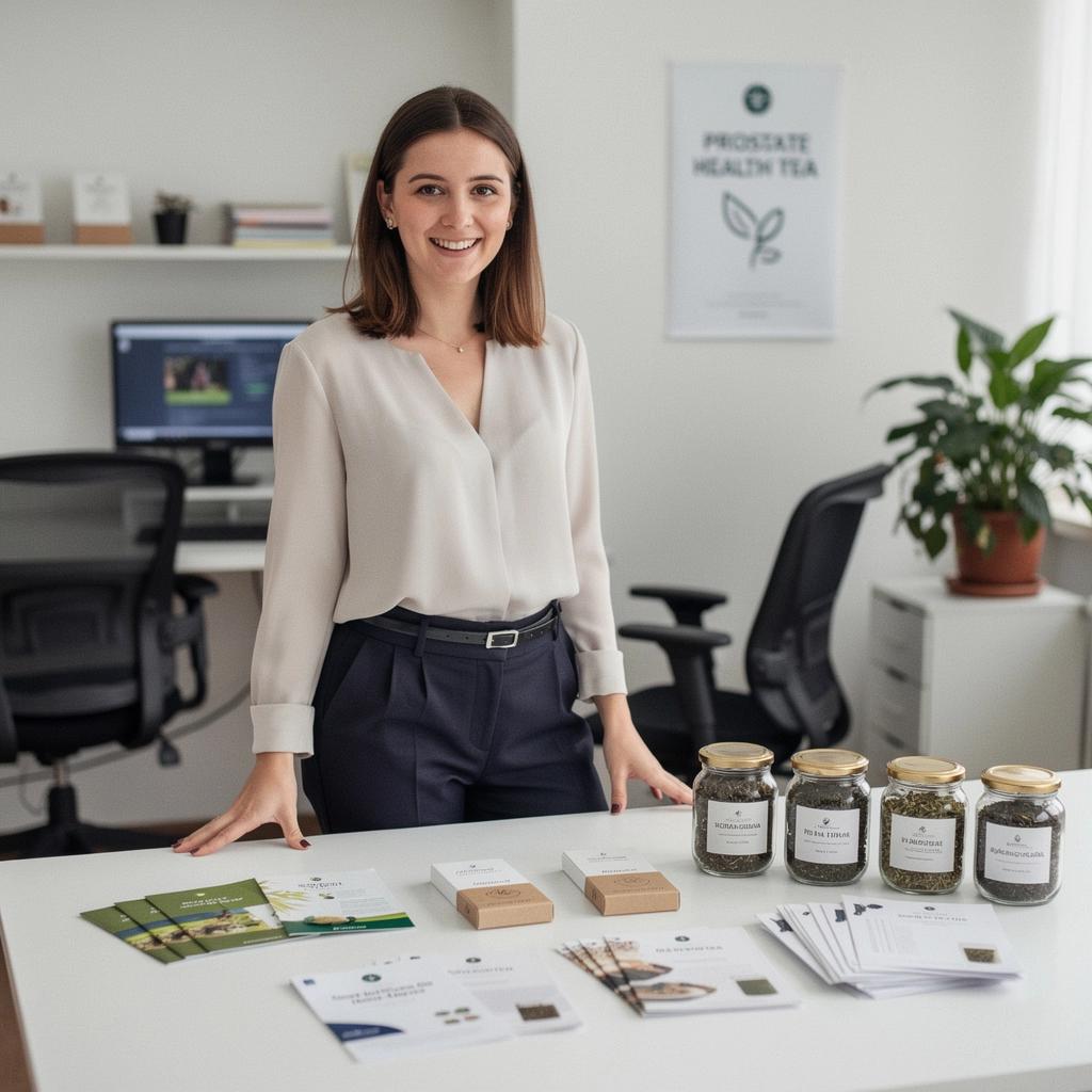 Suhe biljke i sastojci čaja za podršku muškoj mokraćnoj funkciji, raspoređeni na bijeloj pozadini.